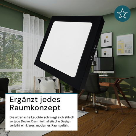 LED Aufbauleuchte in Schwarz, 24 W, 230 V, IP44-geschützt, 2400 lm, Lichtfarbe einstellbar, 299x35 mm, Deckenleuchte mit Diffusor, Badezimmerlampe