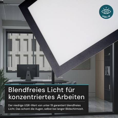 LUXULA LITEQ 100, LED-Panel mit Fernbedienung, 100×25 cm, schwarz, 40 W, 4400 lm, UGR<19, Helligkeit und Lichtfarbe einstellbar