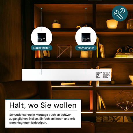 LED Schrankbeleuchtung mit Bewegungsmelder, Silberton, 30 cm, dimmbar, einstellbare Lichtfarbe, USB-aufladbar, einfache Befestigung, Unterbauleuchte