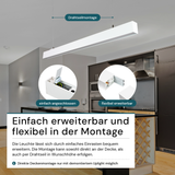 LED Büro-/Tresenleuchte Up&Down, weiß, 120 cm, 30 W, 3600 lm, UGR<19, 3000-6500 K (CCT), LIFUD Netzteil, erweiterbar, Aluminium