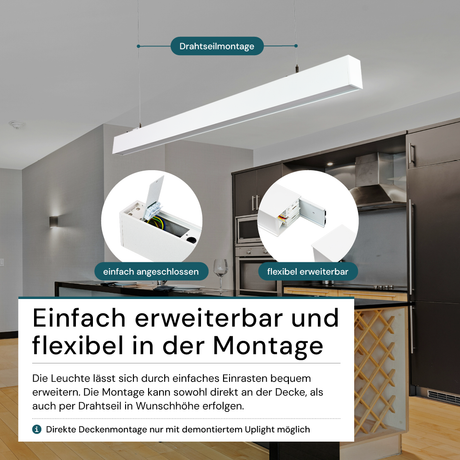 9er-Pack LED Büro-/Tresenleuchte Up&Down, weiß, 120 cm, 30 W, 3600 lm, UGR<19, 3000-6500 K (CCT), LIFUD Netzteil, erweiterbar, Aluminium.