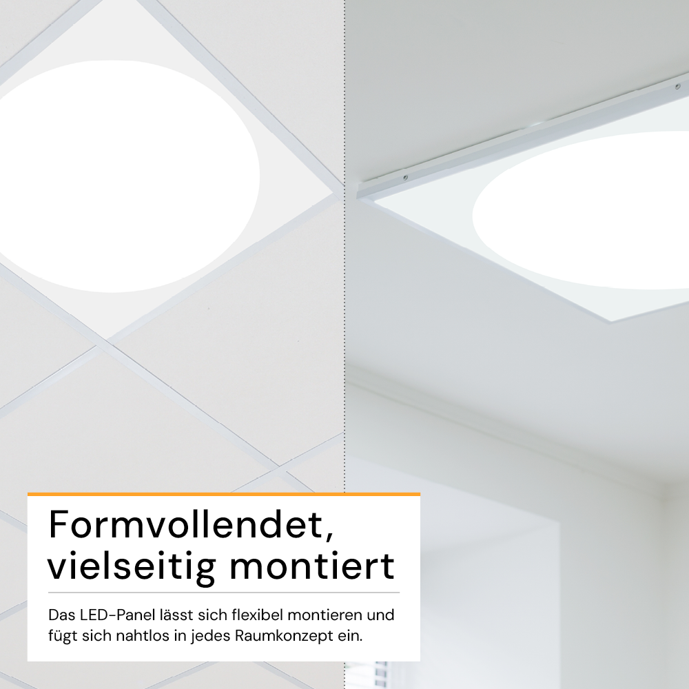 5er Pack LED-Panel mit runder Leuchtfläche, 62x62 cm, 30 W, 3600 lm, 4000 K (neutralweiß), Lifud Netzteil