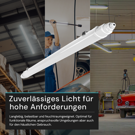 8er-Pack LED Feuchtraumleuchte SLIM, 150 cm, 48 W, 5760 lm, 4000 K (neutralweiß), IP65, IK06, durchschleifbar, mit Quick Connector.