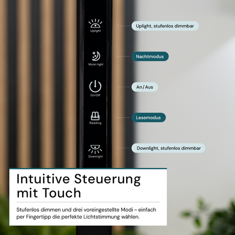 LED Büro-Stehleuchte, Up/Down, in Schwarz, 100 W, 7000 lm, 4000 K (neutralweiß), UGR<16, CRI98, dimmbar, RG0, Bridgelux LED, Arbeitsplatzleuchte