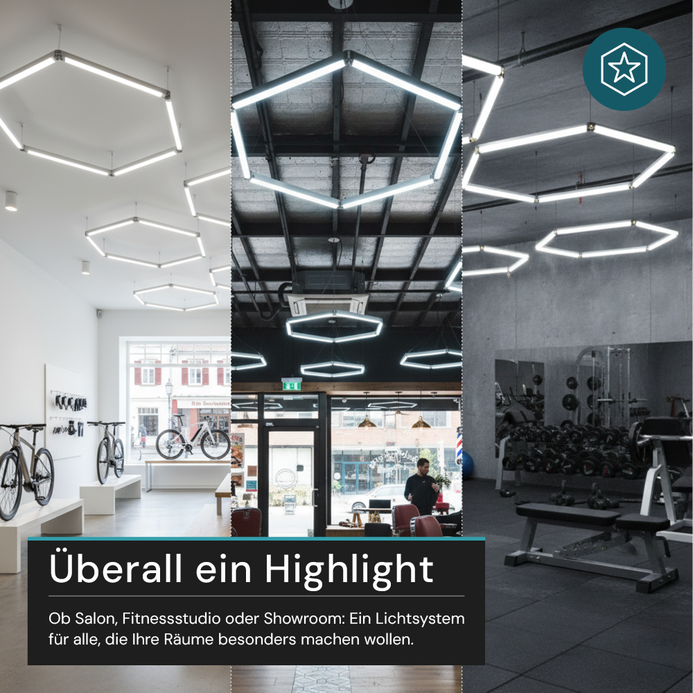 LED Deckenleuchte, HexaForm, 1er Set, 6500 K (Kaltweiß), Hexagon Leuchte, 40 W Garagenlampe, Salon Beleuchtung