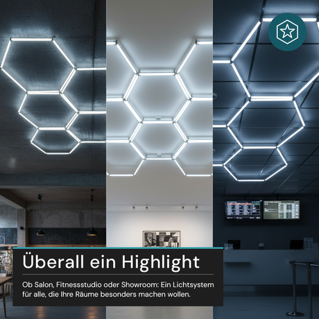 LED Deckenleuchte, HexaForm, 8er Set, 6500 K (kaltweiß), Hexagon Leuchte, Garagenlampe, Salon Beleuchtung