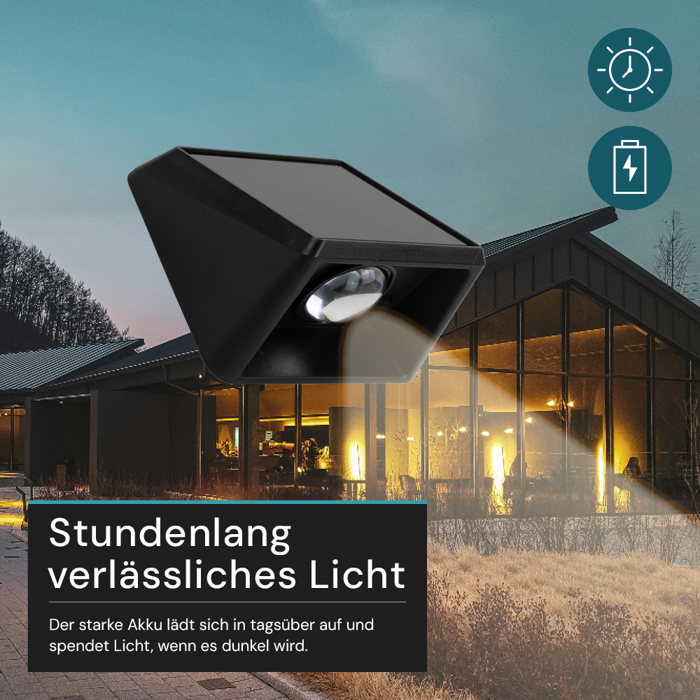 Solar LED Wandleuchte Außen, 1-flammig, 3 Lichtfarben einstellbar (CCT), IP54-wasserdicht, mit Akku, lange Leuchtdauer, Gartenleuchte