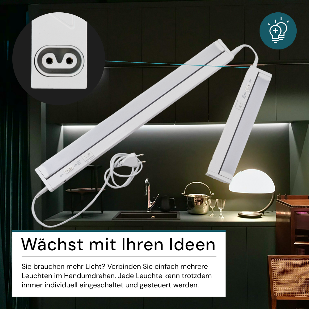 LED-Unterbauleuchte, schwenkbar, mit Schalter, 84 cm, 12 W, 1200 lm, einstellbare Lichtfarbe, dimmbar, erweiterbar, Küchen- und Schrankbeleuchtung
