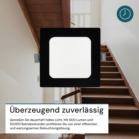 LED Einbauleuchte in Schwarz, 6 W, 230 V, IP44-geschützt, 600 lm, Lichtfarbe einstellbar, 119x26 mm, Einbaustrahler mit Diffusor, Badezimmer Deckenleuchte