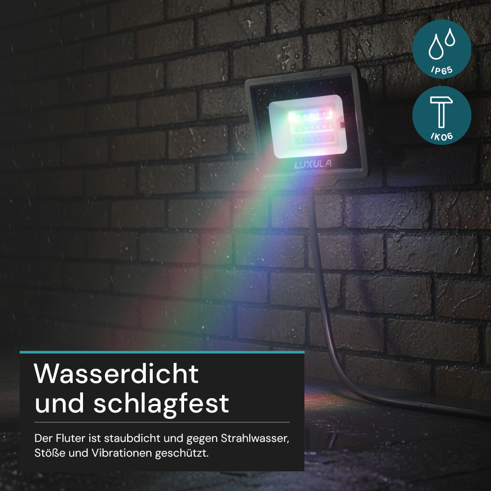 RGB LED-Fluter, 30 W, schwarz, IP65, mit Fernbedienung, RGBW-Farbwechsel
