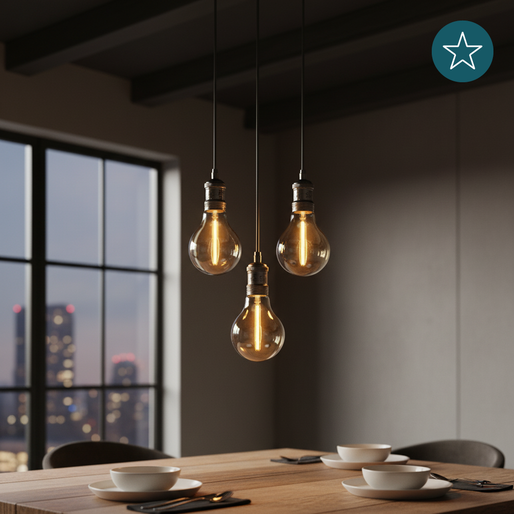 LED Filament Leuchtmittel, LINE, Amber, Bulb A60, E27, 2W, 65lm, 1800K, dimmbar