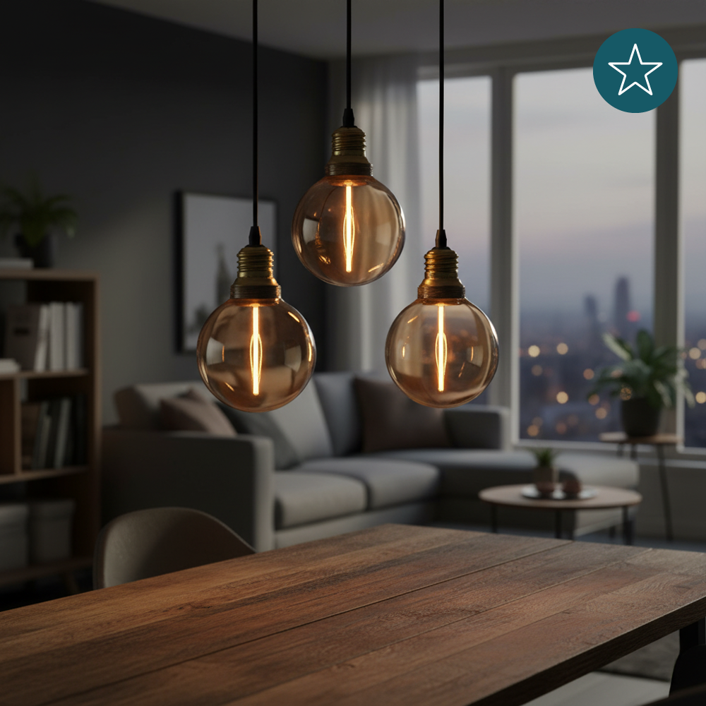 LED Filament Leuchtmittel, LINE, Amber, Globe G80, E27, 2W, 65lm, 1800K, dimmbar