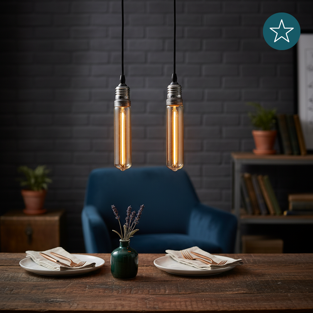 LED Filament Leuchtmittel, TUBE LINE, Amber, E27, T30, 2W, 65lm, 1800K, dimmbar