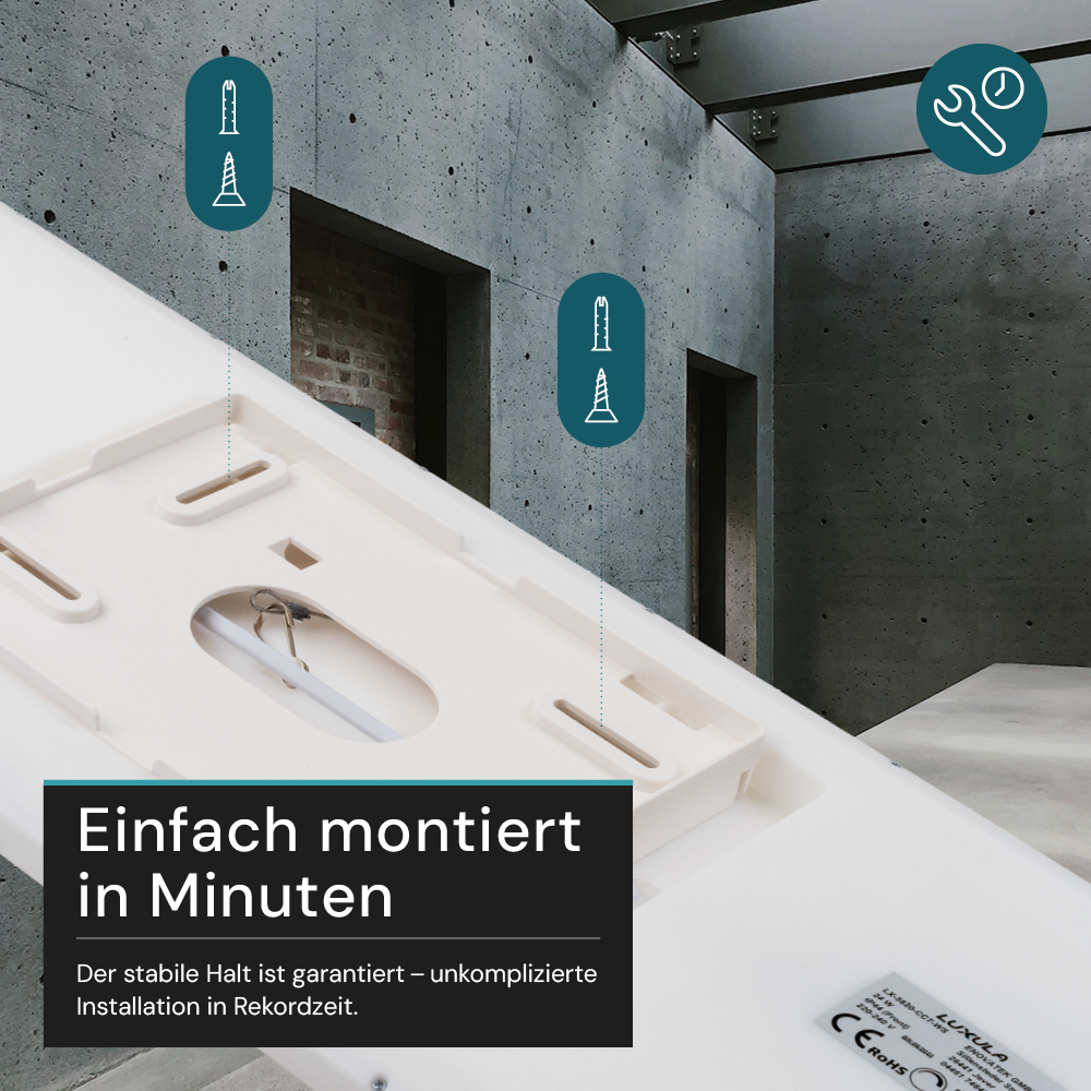 LED-Panel mit Fernbedienung, 58×20 cm, weiß, 24 W, 2200 lm, IP44 Wassergeschützt, Helligkeit und Lichtfarbe einstellbar