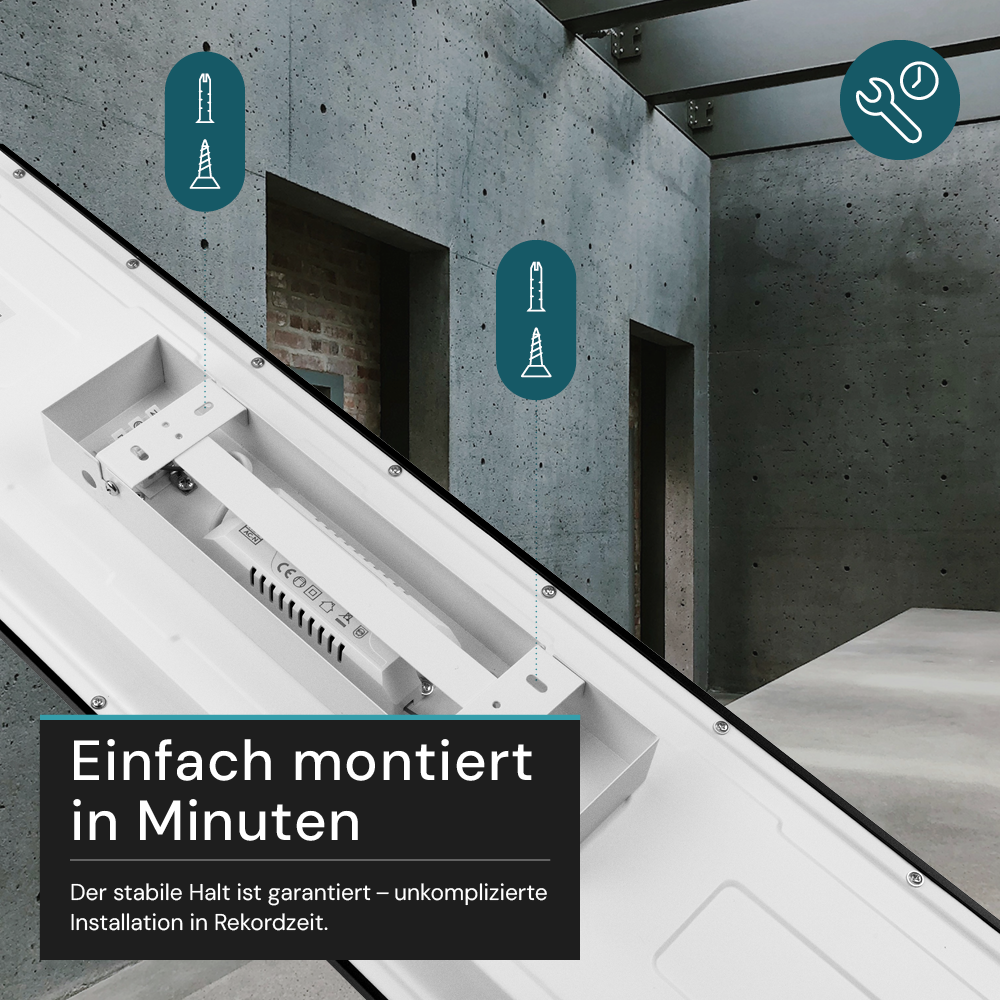 LUXULA LITEQ 100, LED-Panel mit Fernbedienung, 100×25 cm, schwarz, 40 W, 4400 lm, UGR<19, Helligkeit und Lichtfarbe einstellbar