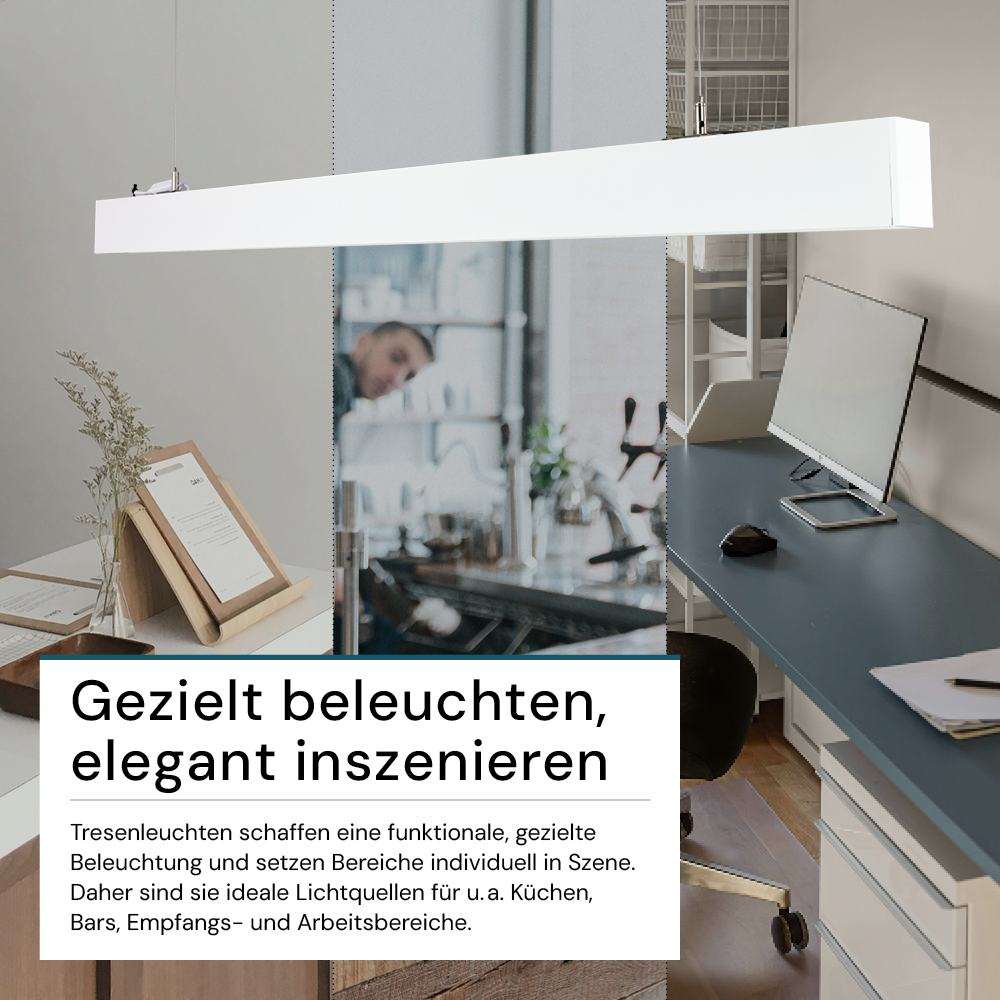 LED Büro-/Tresenleuchte Up&Down, weiß, 120 cm, 30 W, 3600 lm, UGR<19, 3000-6500 K (CCT), LIFUD Netzteil, erweiterbar, Aluminium