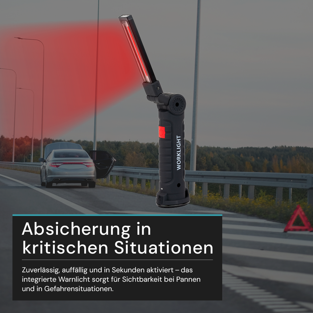 LED-Arbeitsleuchte mit Akku, 5 Lichtmodi, 14 cm, mit Magnet und Haken, USB-aufladbar, drehbare Taschenlampe, Inspektionsleuchte
