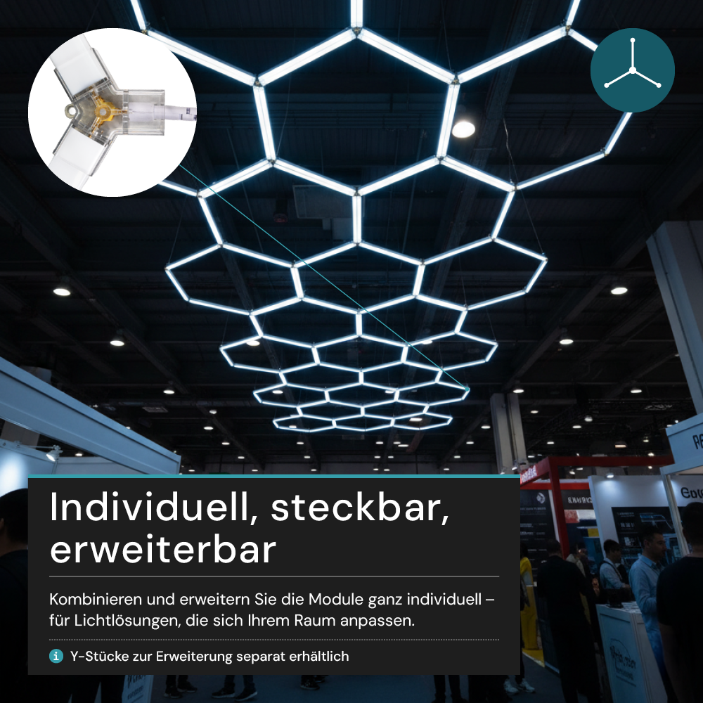LED Deckenleuchte, HexaForm, 1er Set, 6500 K (Kaltweiß), Hexagon Leuchte, 40 W Garagenlampe, Salon Beleuchtung