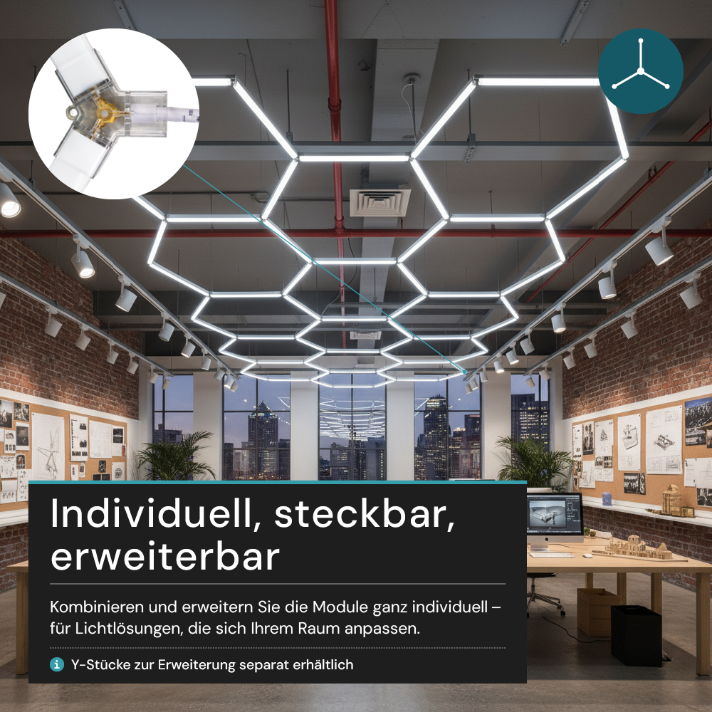 LED Deckenleuchte, HexaForm, 5er Set, 6500 K (Kaltweiß), Hexagon Leuchte, Garagenlampe, Salon Beleuchtung