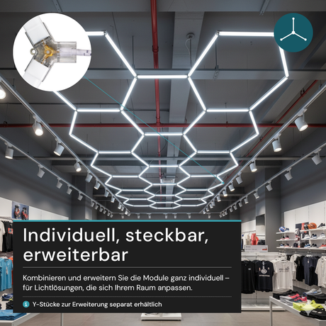 LED Deckenleuchte, HexaForm, 8er Set, 6500 K (kaltweiß), Hexagon Leuchte, Garagenlampe, Salon Beleuchtung