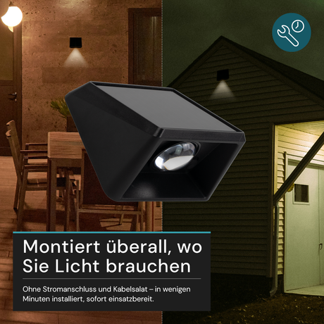 Solar LED Wandleuchte Außen, 1-flammig, 3 Lichtfarben einstellbar (CCT), IP54-wasserdicht, mit Akku, lange Leuchtdauer, Gartenleuchte