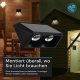 Solar LED Wandleuchte Außen, 2-flammig, 3 Lichtfarben einstellbar (CCT), IP54-wasserdicht, mit Akku, lange Leuchtdauer, Gartenleuchte