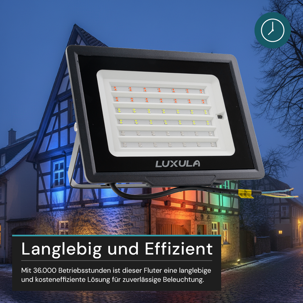 RGB LED-Fluter, 50 W, schwarz, IP65, mit Fernbedienung, RGBW-Farbwechsel