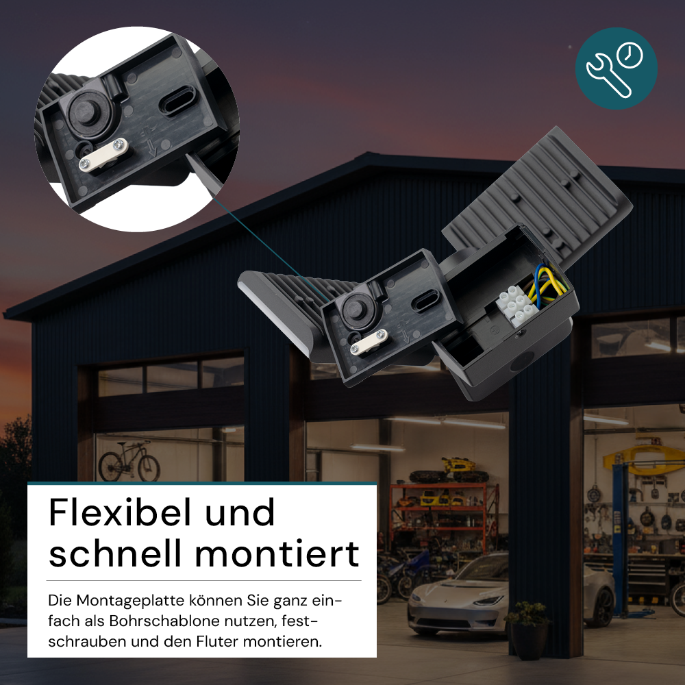 Schwenkbarer LED Fluter, 2-köpfig, 2x 15 W, 3200 lm, 4000 K (neutralweiß), IP54, flexibler Strahler, Aluminiumguss, Wandleuchte