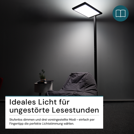 LED Büro-Stehleuchte, Up/Down, in Schwarz, 100 W, 7000 lm, 4000 K (neutralweiß), UGR<16, CRI98, dimmbar, RG0, Bridgelux LED, Arbeitsplatzleuchte