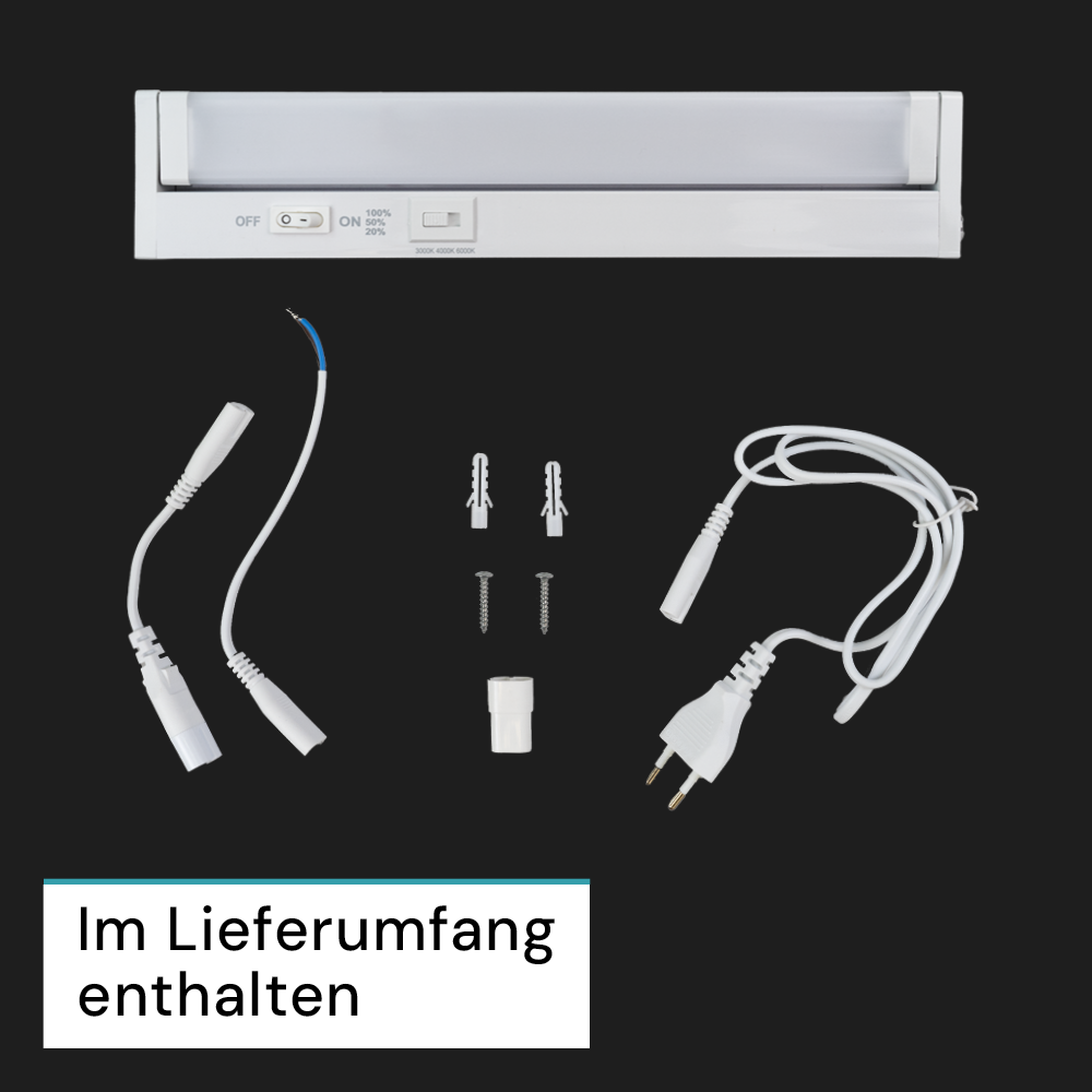 LED-Unterbauleuchte, schwenkbar, mit Schalter, 30 cm, 4 W, 400 lm, einstellbare Lichtfarbe, dimmbar, erweiterbar, Küchen- und Schrankbeleuchtung
