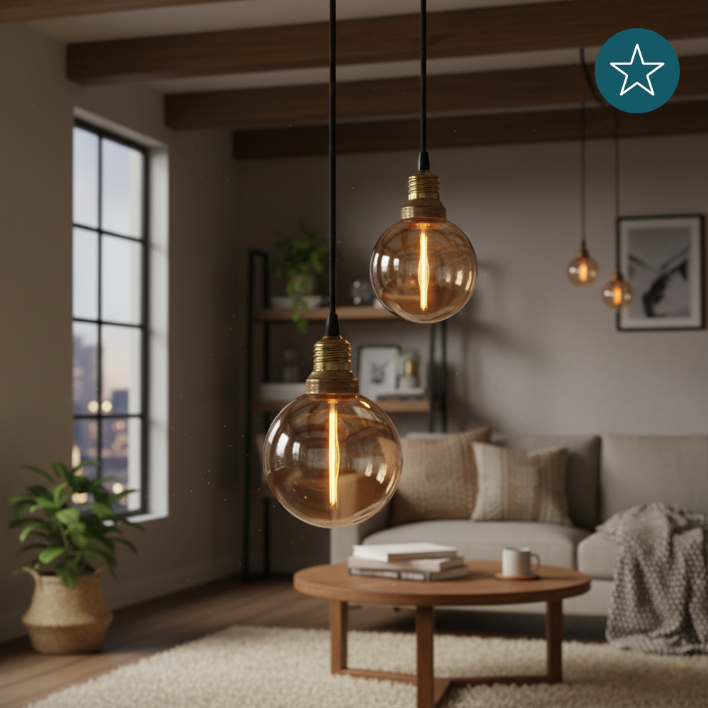 LED Filament Leuchtmittel, LINE, Amber, Globe G80, E27, 2W, 65lm, 1800K, dimmbar