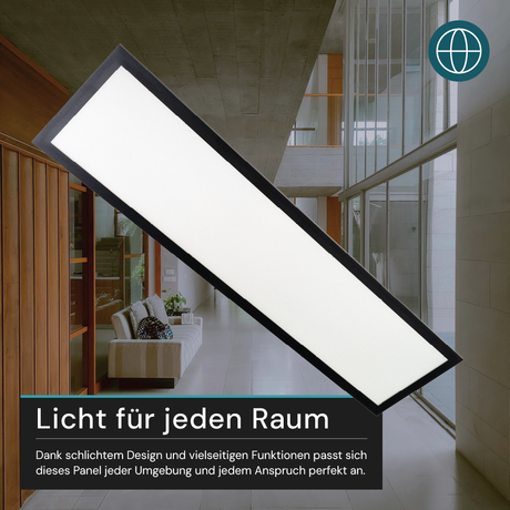 LUXULA LITEQ 80, LED-Panel mit Fernbedienung, 80×20 cm, schwarz, 40 W, 4400 lm, UGR<19, Helligkeit und Lichtfarbe einstellbar