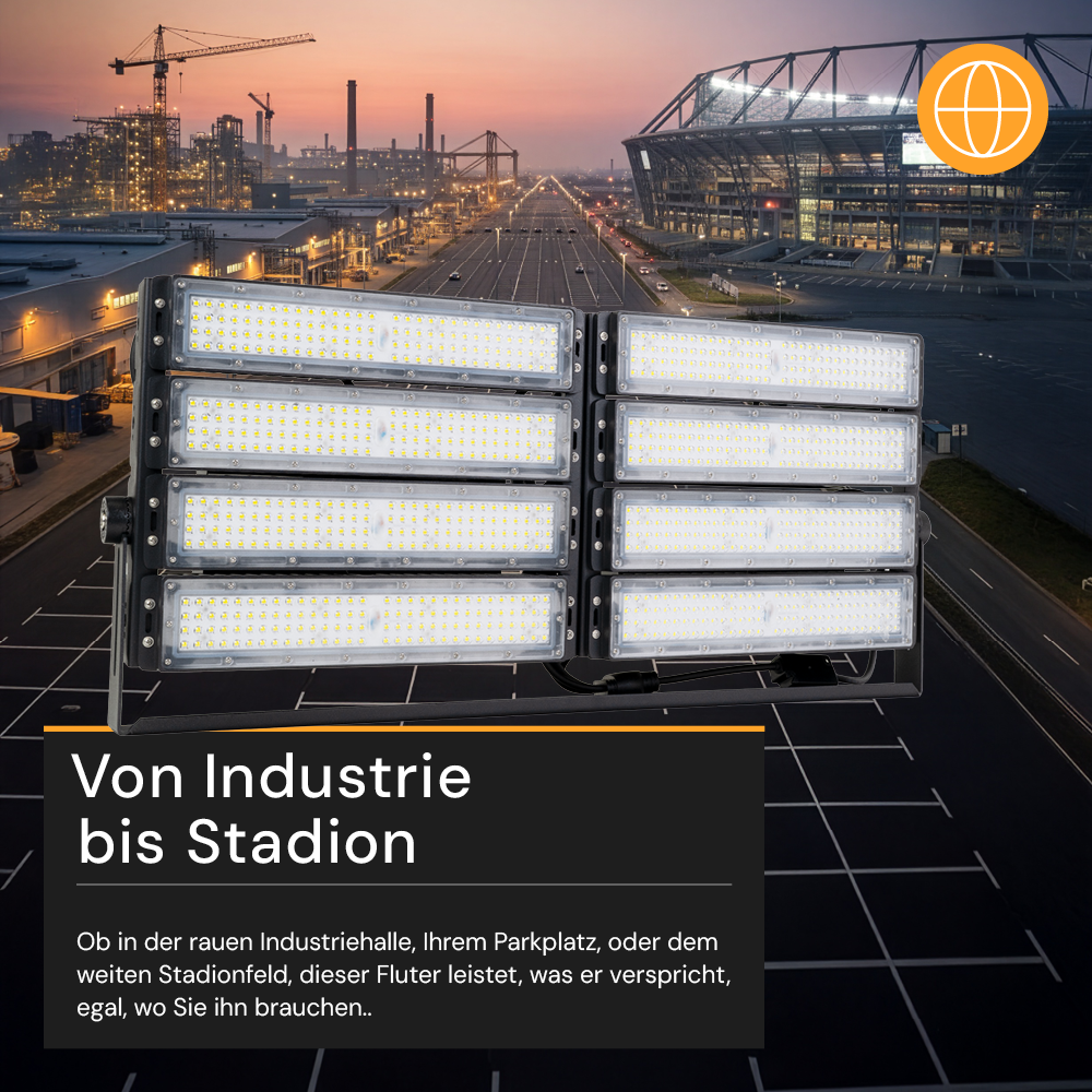 Profi Stadion Fluter, 800 W, 5000 K (neutralweiß), 104000 lm, IP66, Meanwell Driver, LUMILEDS LED