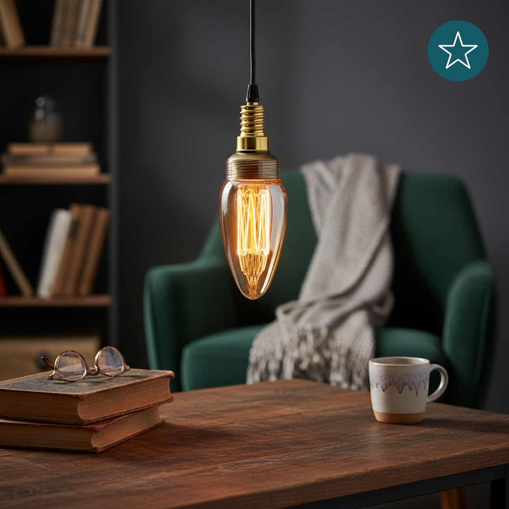 LED Filament Leuchtmittel, Vintage Dekoleuchte, Kerze C35, E14, 2.3W, 65lm, 1800K, dimmbar