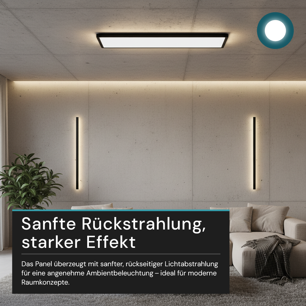 LED-Panel mit Fernbedienung, 58×20 cm, schwarz, 24 W, 2200 lm, IP44 Wassergeschützt, Helligkeit und Lichtfarbe einstellbar