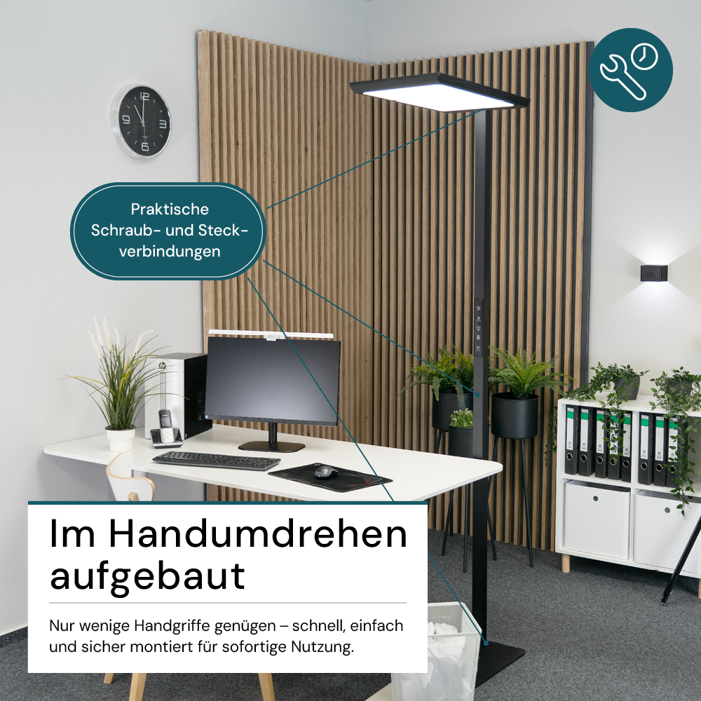 2er Pack LED Büro-Stehleuchte, Up/Down, schwarz, 100 W, 7000 lm, 4000 K (neutralweiß), UGR<16, CRI98, dimmbar, RG0, Bridgelux LED