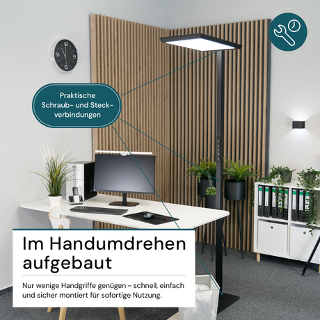 2er Pack LED Büro-Stehleuchte, Up/Down, schwarz, 100 W, 7000 lm, 4000 K (neutralweiß), UGR<16, CRI98, dimmbar, RG0, Bridgelux LED