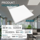 LED BackLit Panel UGR<19, 62x62 cm, 36W, 3600lm, 4000K