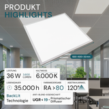 6er Pack LED BackLit Panel UGR<19, 62x62 cm, 36W, 3600lm, 6000K