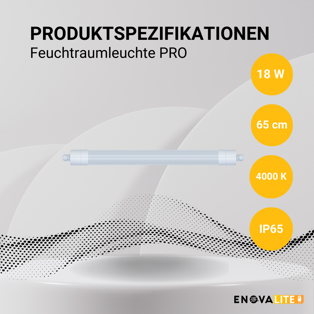 4er Pack LED Feuchtraumleuchte PRO, 65cm, 18W, 2070 lm, 4000K (neutralweiß), IP65, OSRAM-Netzteil, Steckklemme, durchschleifbar