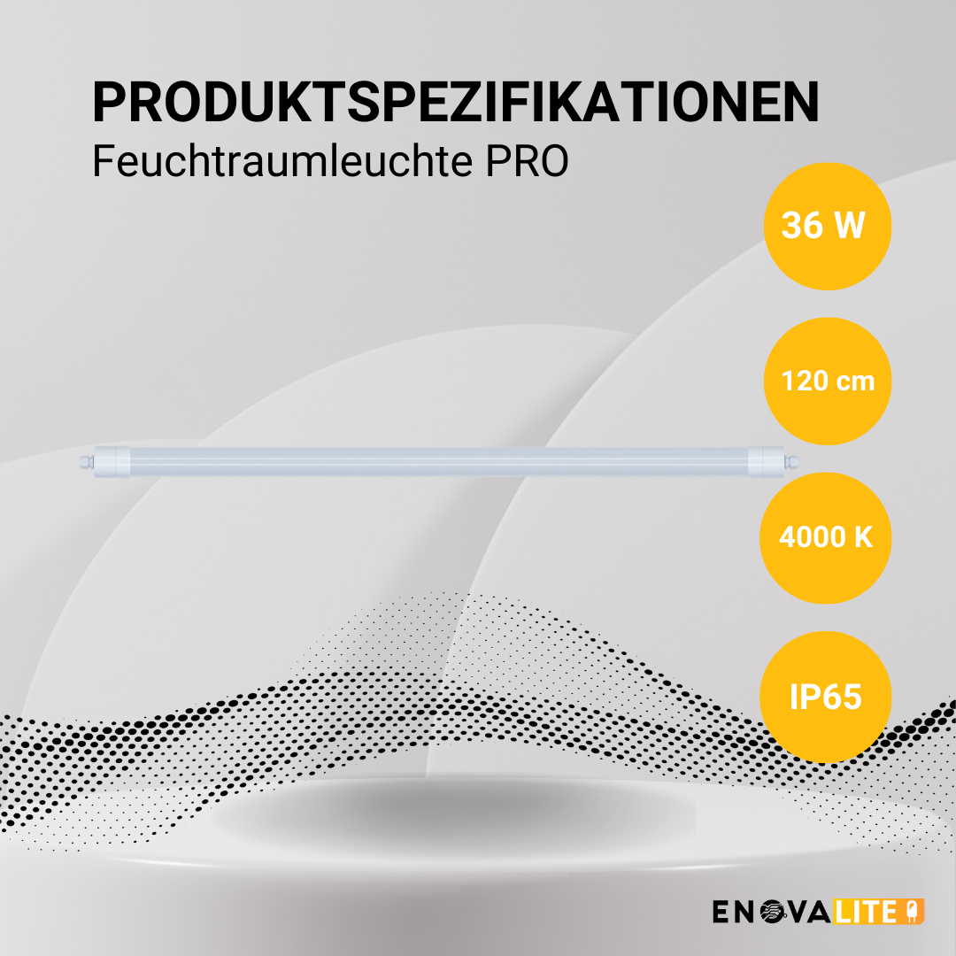 4er Pack LED Feuchtraumleuchte PRO, 120cm, 36W, 4320lm, 4000K (neutralweiß), IP65, OSRAM-Netzteil, Steckklemme, durchschleifbar