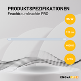 4er Pack LED Feuchtraumleuchte PRO, 120cm, 36W, 4320lm, 4000K (neutralweiß), IP65, OSRAM-Netzteil, Steckklemme, durchschleifbar