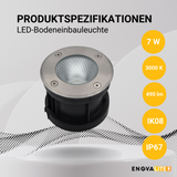 LED Bodeneinbaustrahler, 7 W, 490 lm, 3000 K (warmweiß), Chromoptik, Edelstahl und Aluminiumdruckguss, EPISTAR