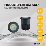 LED Bodeneinbaustrahler, 5 W, 300 lm, 3000 K (warmweiß), schwarz, Aluminiumdruckguss, EPISTAR