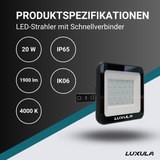 LED-Fluter mit Schnellverbinder, 20 W, 4000 K (neutralweiß), 1900 lm, schwarz, IP65