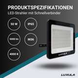 LED-Fluter mit Schnellverbinder, 50 W, 4000 K (neutralweiß), 5000 lm, schwarz, IP65
