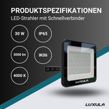 LED-Fluter mit Schnellverbinder, 30 W, 4000 K (neutralweiß), 3000 lm, schwarz, IP65