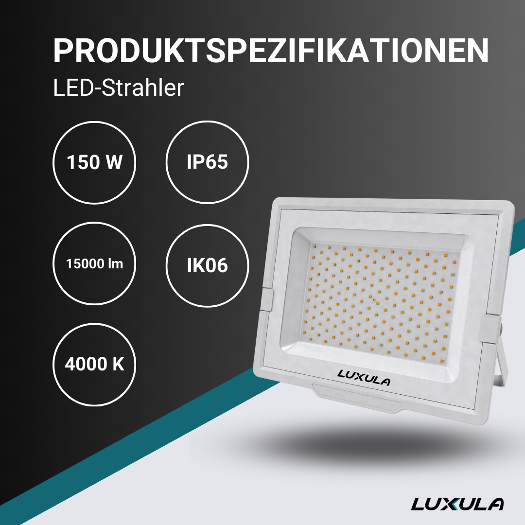 5er Pack LED-Fluter, 150 W, 4000 K (neutralweiß), 15000 lm, weiß, IP65