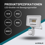 LED-Fluter mit Bewegungsmelder, 10 W, 3000 K (warmweiß), 1000 lm, weiß, IP65, TÜV-geprüft