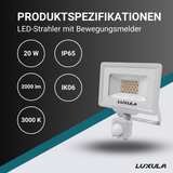 LED-Fluter mit Bewegungsmelder, 20 W, 3000 K (warmweiß), 2000 lm, weiß, IP65, TÜV-geprüft